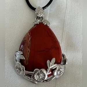 Elegant Silver and Red Pendant Necklace